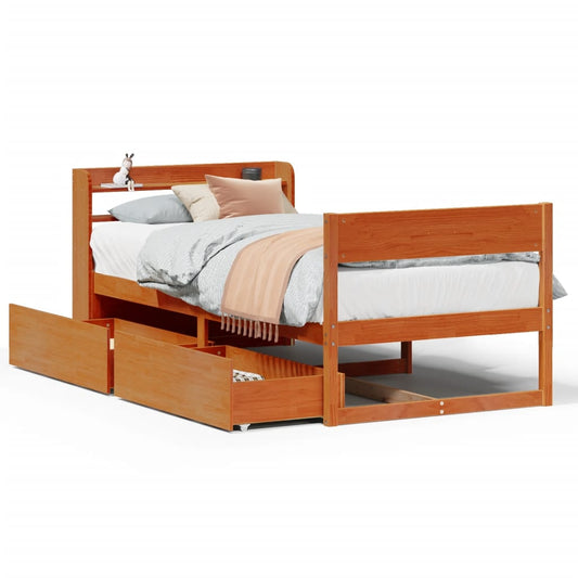 vidaXL Bed Frame without Mattress Wax Brown 75x190 cm Small Single Solid Wood Pine