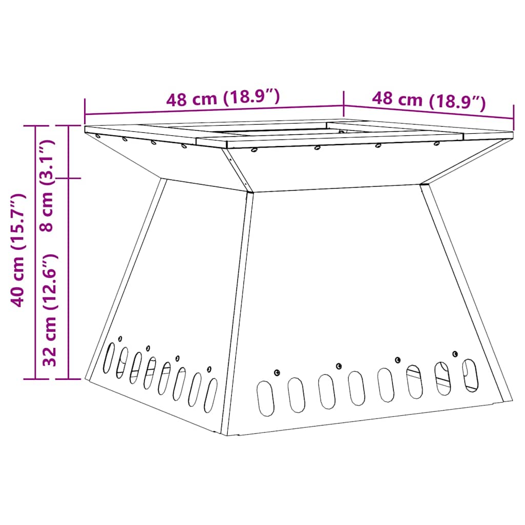 vidaXL Fire Bowl Black 48 x 48 x 40 cm Weathering Steel