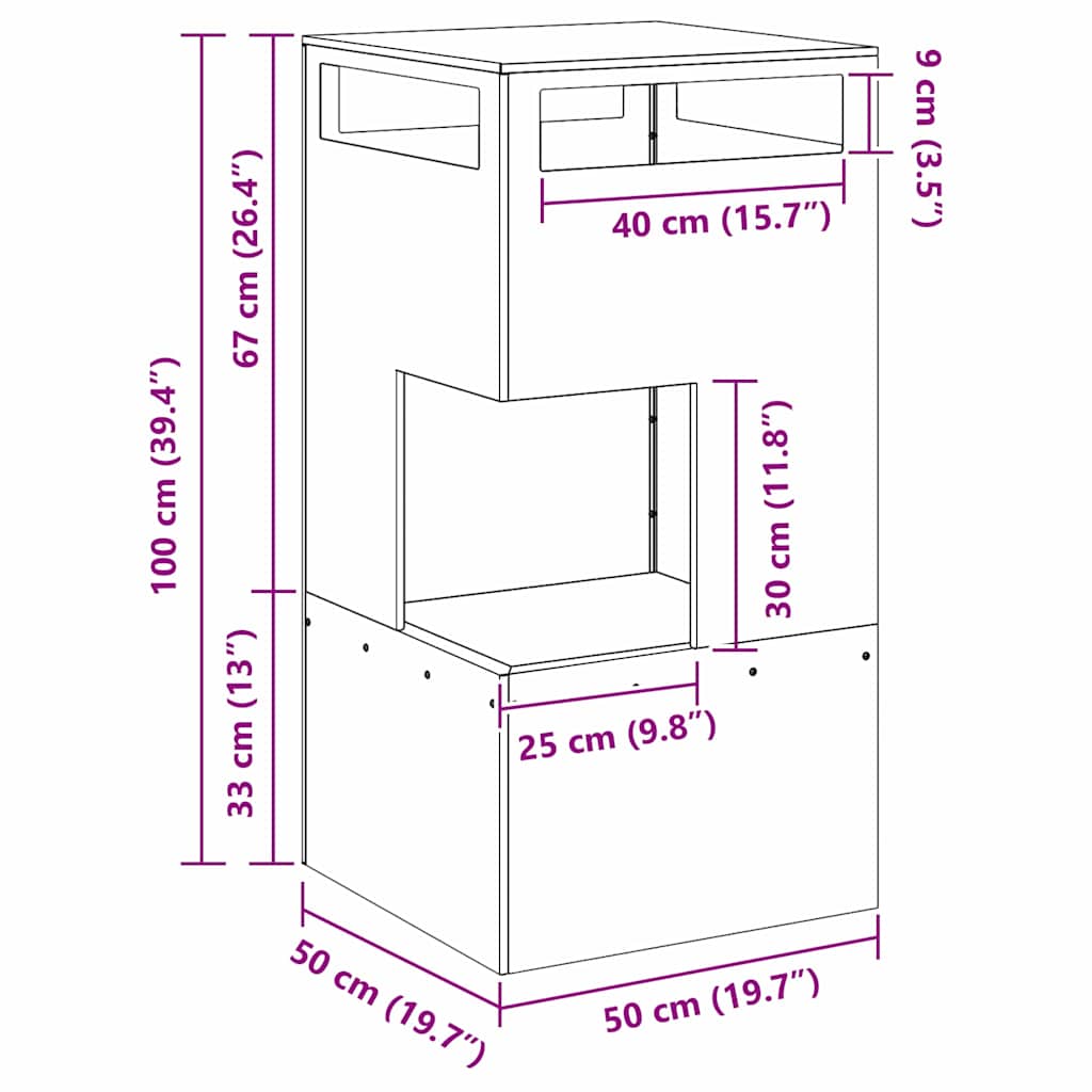 vidaXL Fire Pit Black 50 x 50 x 100 cm Cold-rolled steel