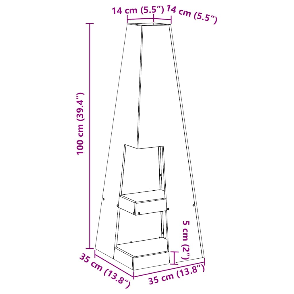 vidaXL Fire Pit Brown 35 x 35 x 100 cm Weathering steel