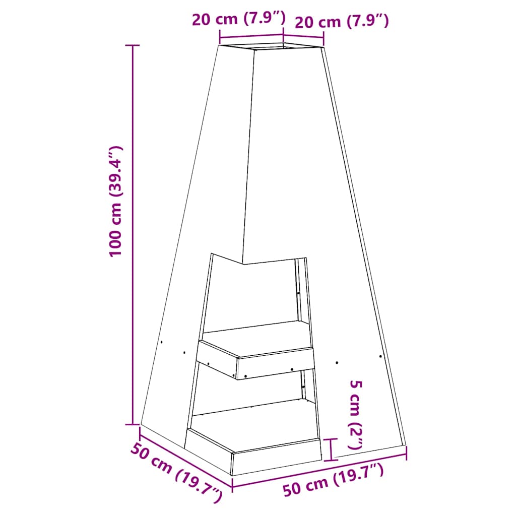 vidaXL Fire Pit Brown 50 x 50 x 100 cm Weathering steel