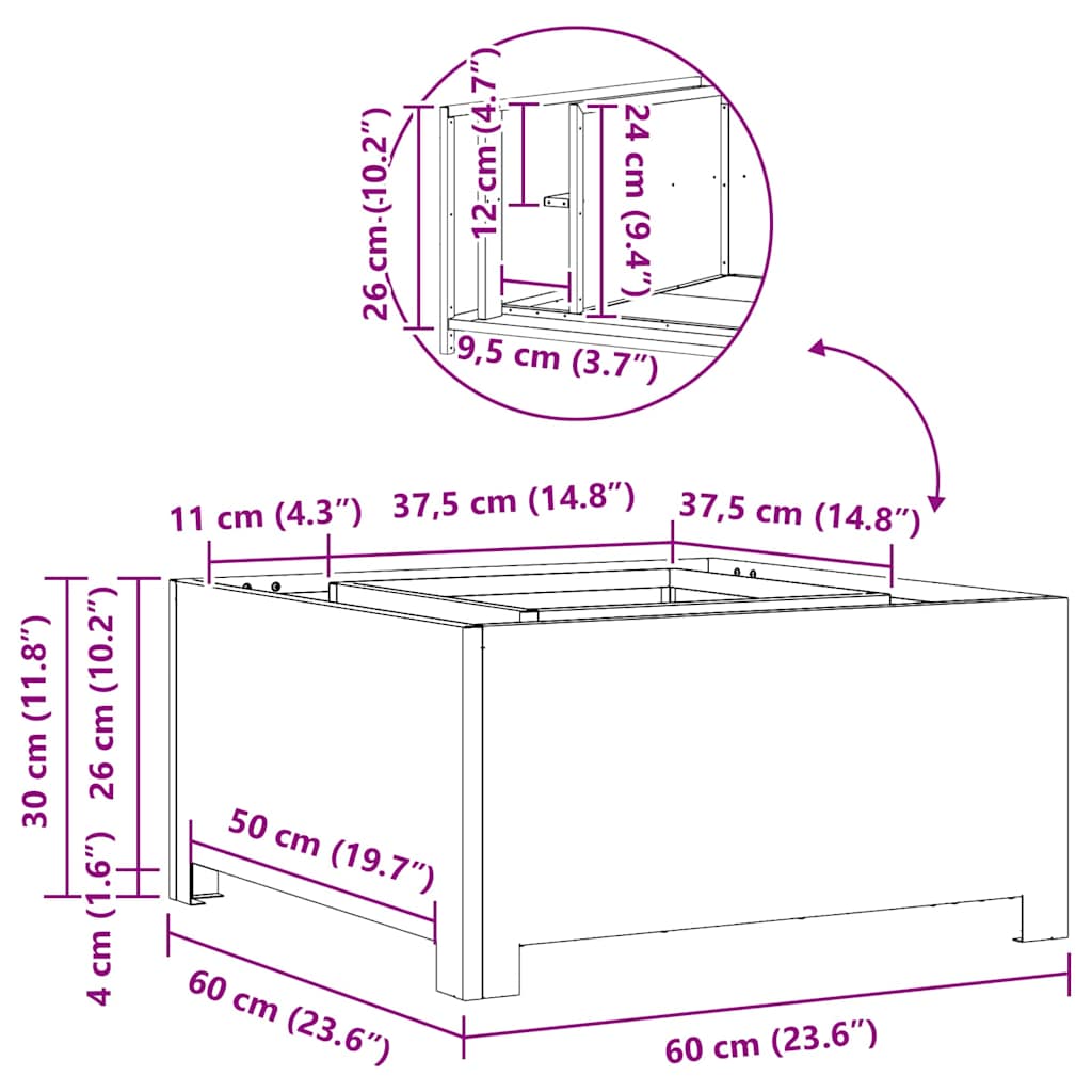 vidaXL Fire Pit Black 60 x 60 x 30 cm Cold-rolled steel