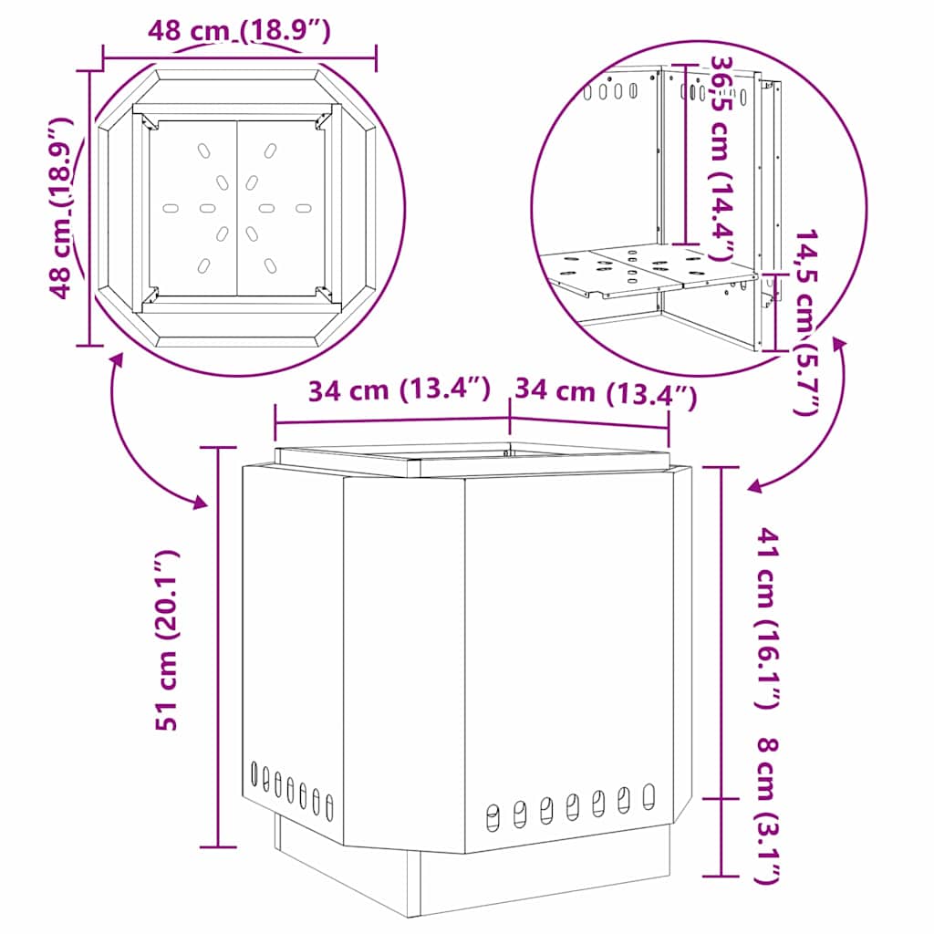 vidaXL Fire Pit Black 48 x 48 x 51 cm Cold-rolled steel