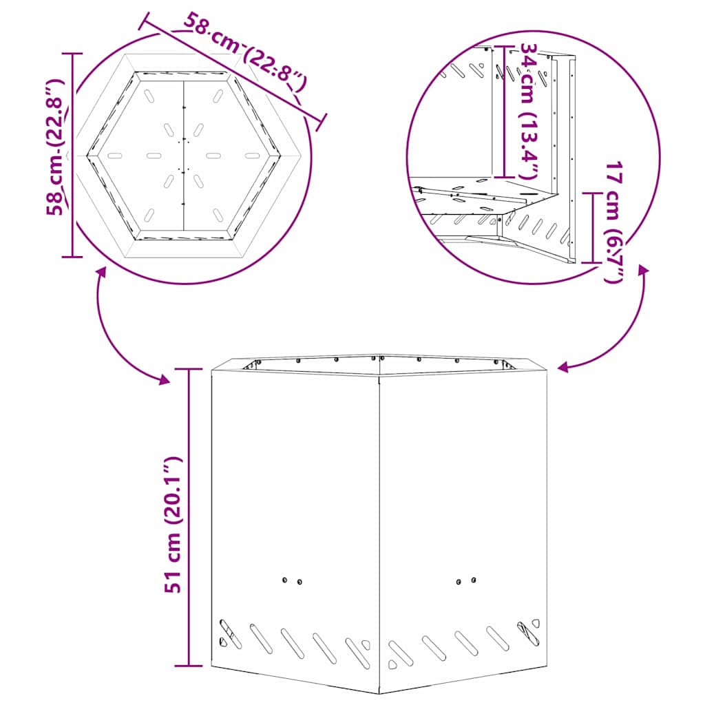 vidaXL Fire Pit Black 58 x 58 x 51 cm Cold-rolled steel