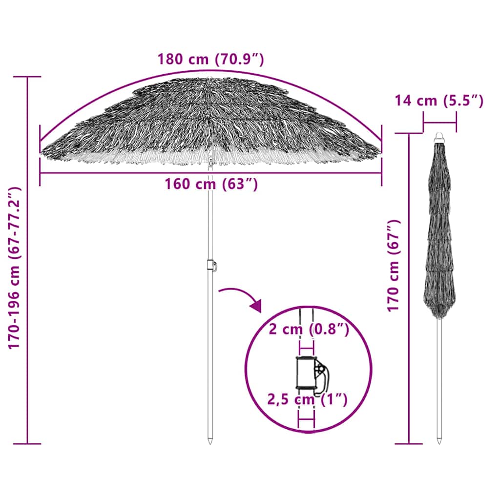 vidaXL Garden Parasol Natural 160 x 160 x 196 cm