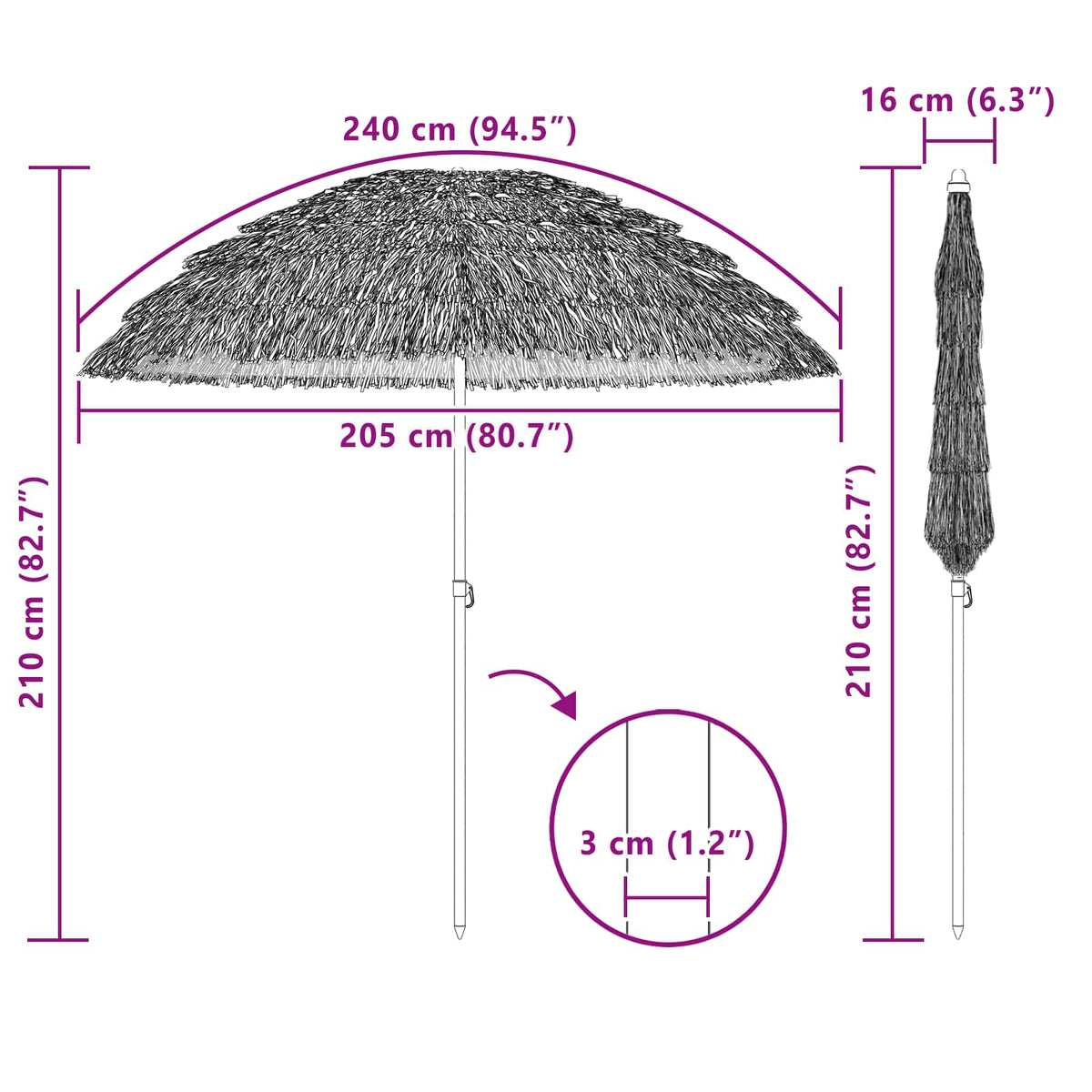 vidaXL Beach Parasol 205 x 205 x 210 cm Polyester and Steel Natural
