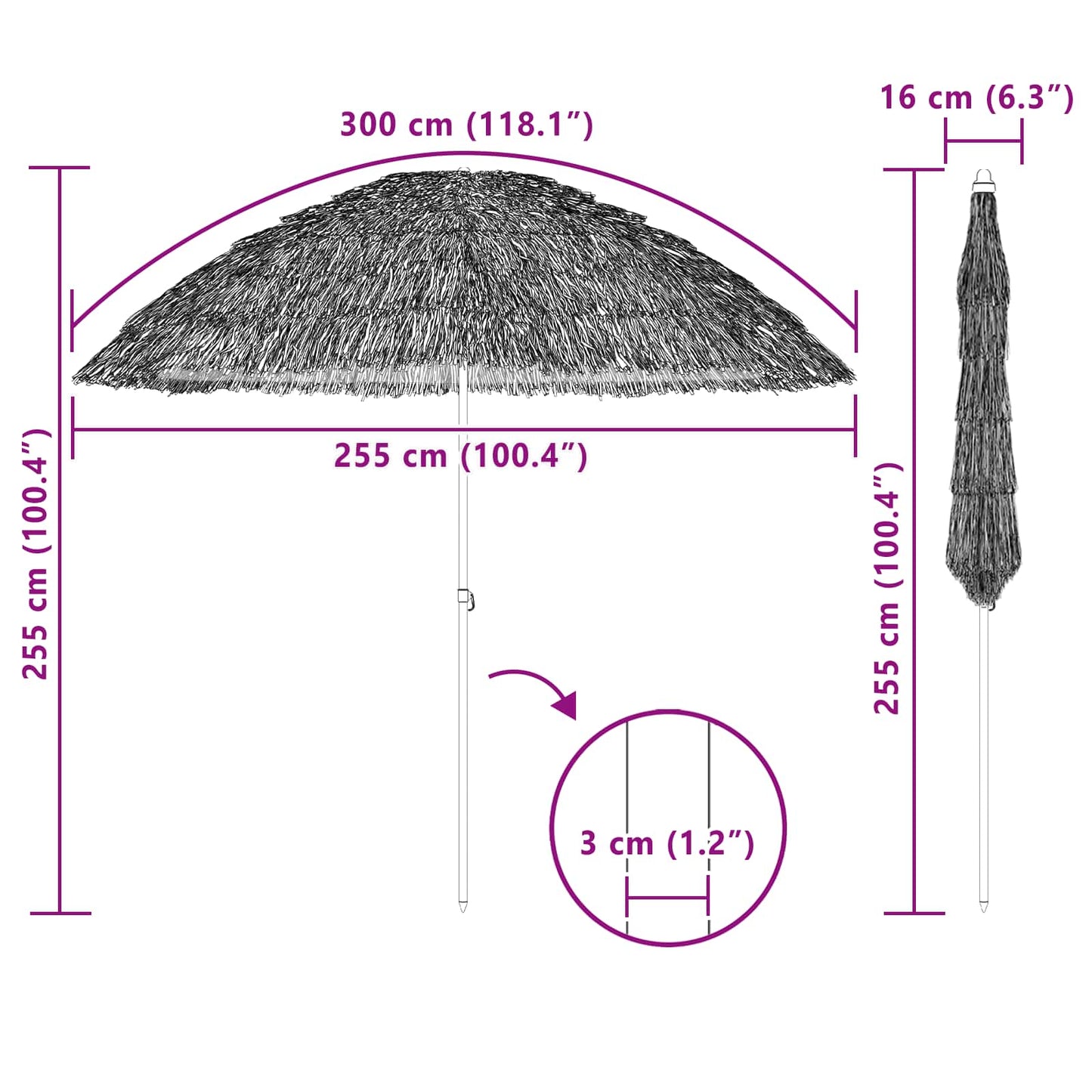 vidaXL Beach Parasol Natural 255 x 255 x 255 cm Polyester and Steel