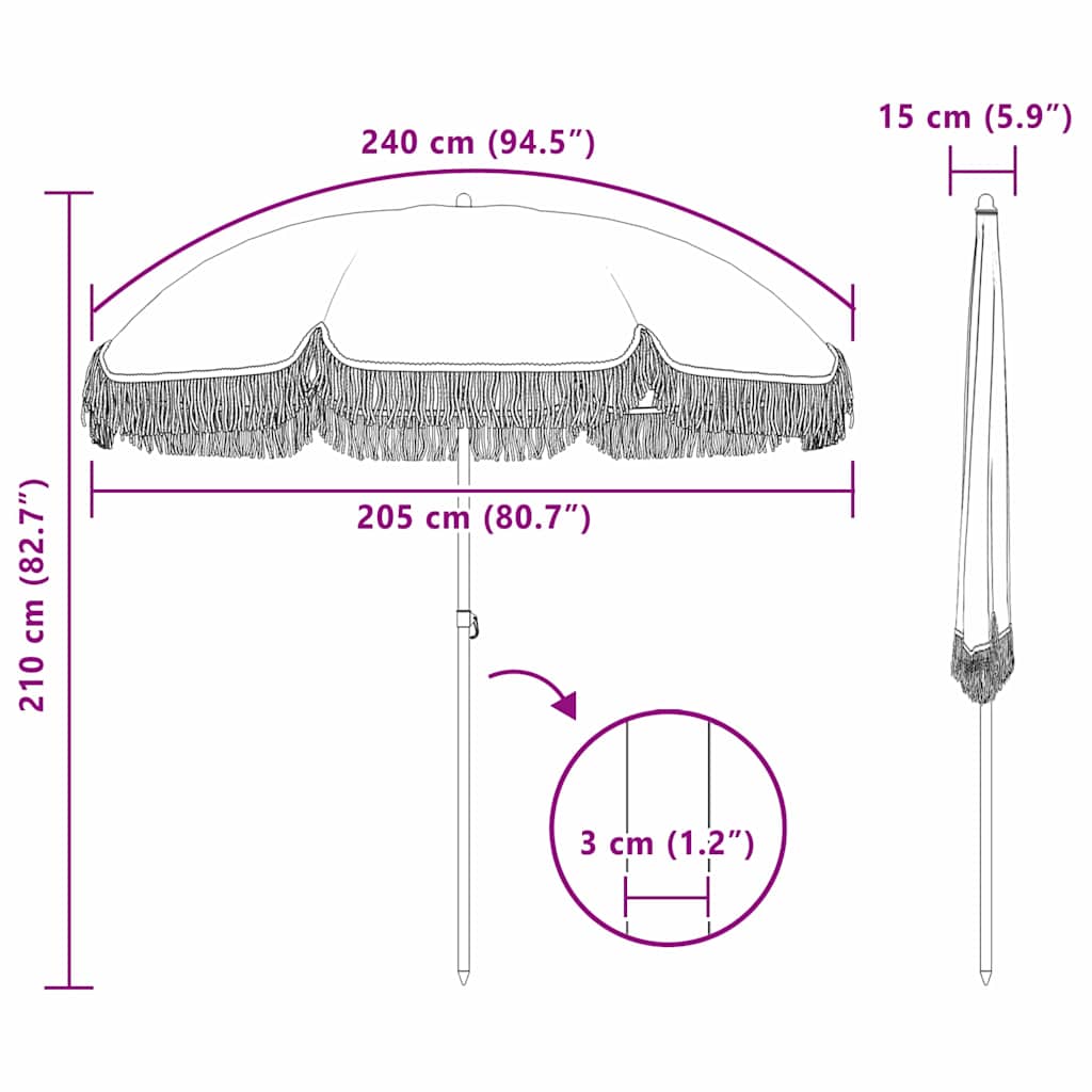 vidaXL Beach Parasol Grey and White 205 x 205 x 210 cm