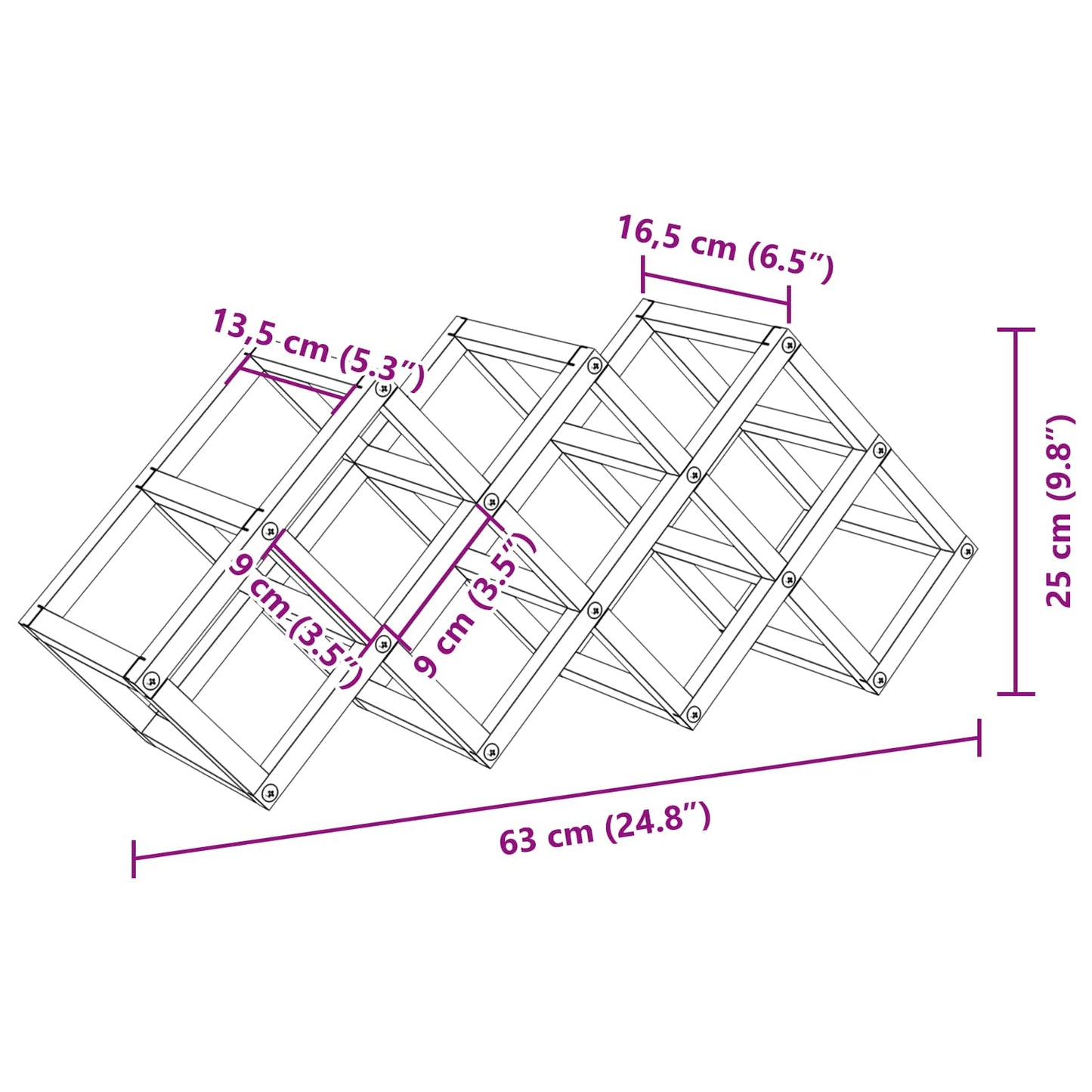 vidaXL Wine Rack Black Oak 63 x 16.5 x 25 cm Powder-Coated Steel