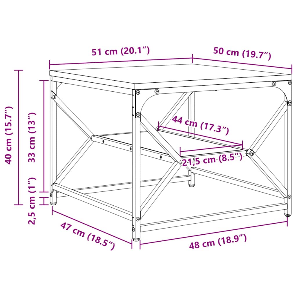 vidaXL Coffee Table Black Oak 51 x 50 x 40 cm