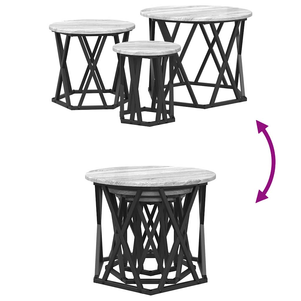 vidaXL Nesting Side Table 3 pcs Grey Sonoma Engineered Wood and Steel