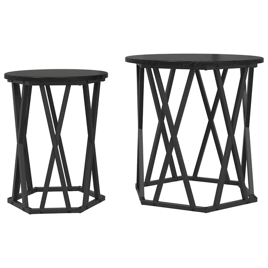 vidaXL Coffee Table 2 pcs Black Oak Engineered Wood and Steel