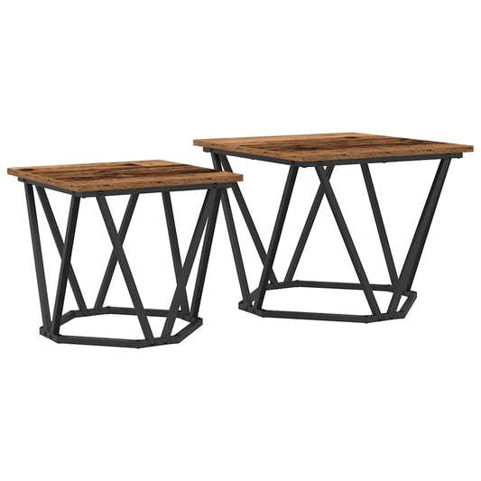 vidaXL Side Table Set 2 pcs Reclaimed Wood Engineered Wood and Steel
