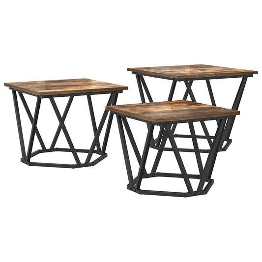 vidaXL Coffee Table 3 pcs Smoked Oak Engineered Wood and Steel