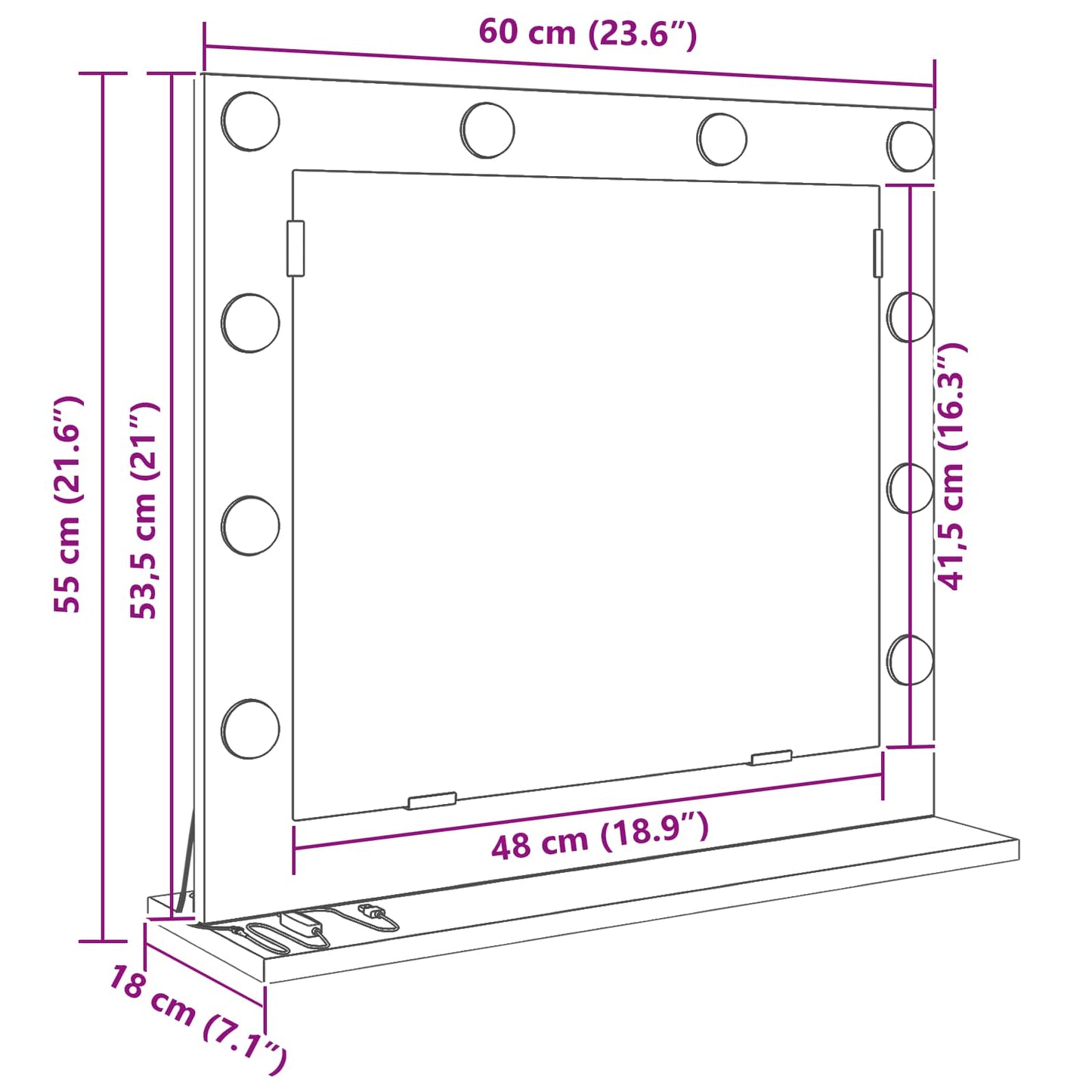 vidaXL Vanity Mirror Grey Sonoma 60 x 55 x 18 cm Rectangular