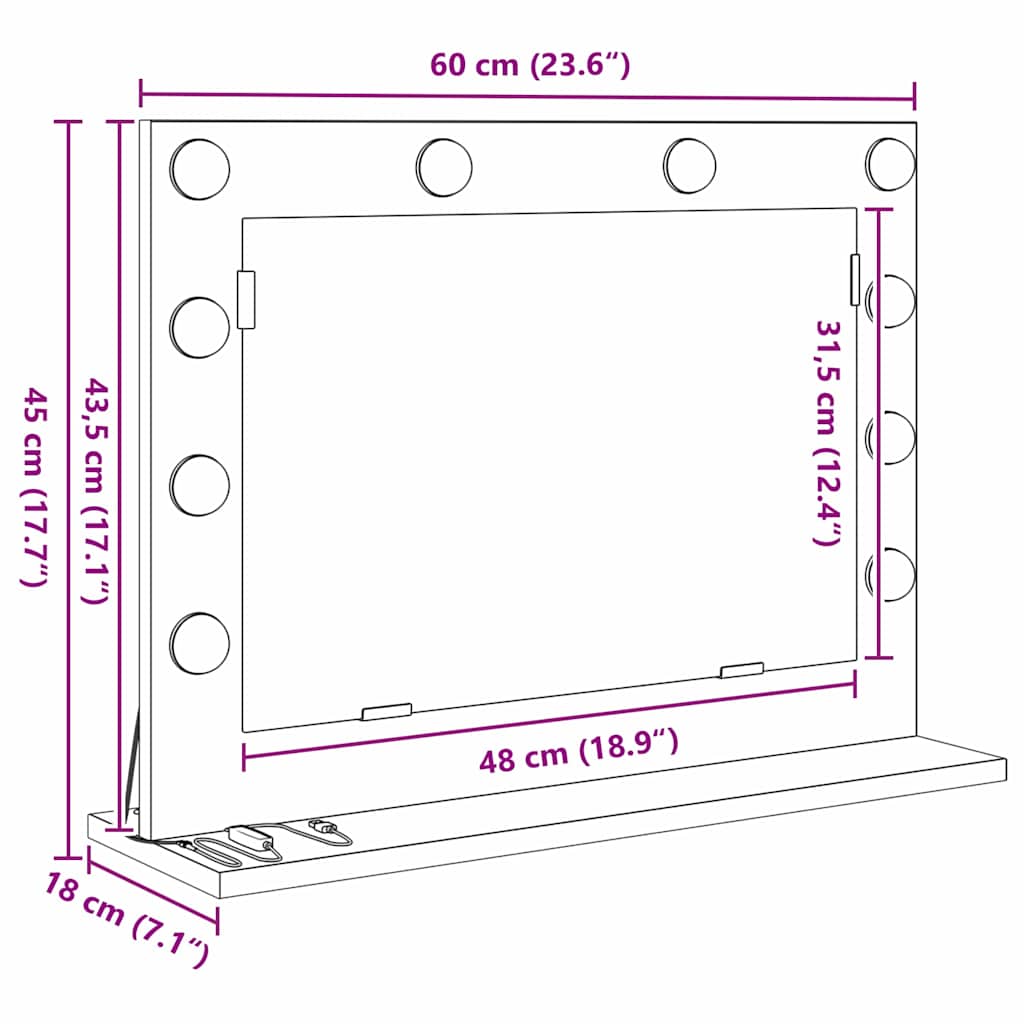 vidaXL Vanity Mirror Artisan Oak 60 x 45 x 18 cm Rectangular