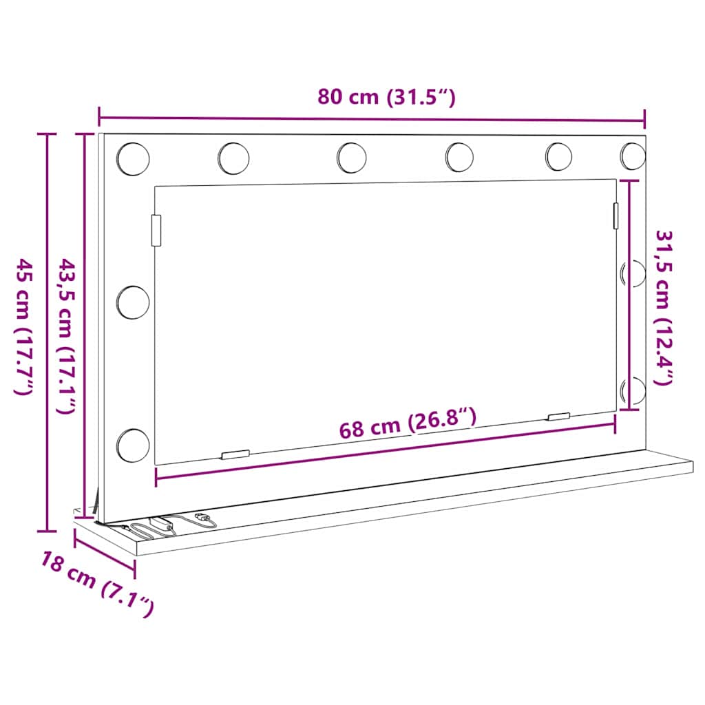 vidaXL Vanity Mirror Rectangular Grey Sonoma 80 x 45 x 18 cm