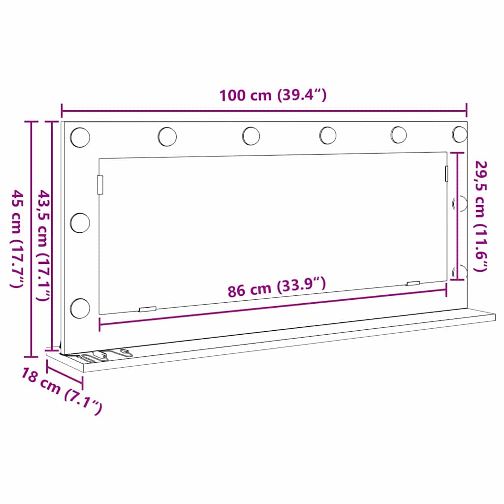 vidaXL Vanity Mirror Rectangular Smoked Oak 100 x 45 x 18 cm
