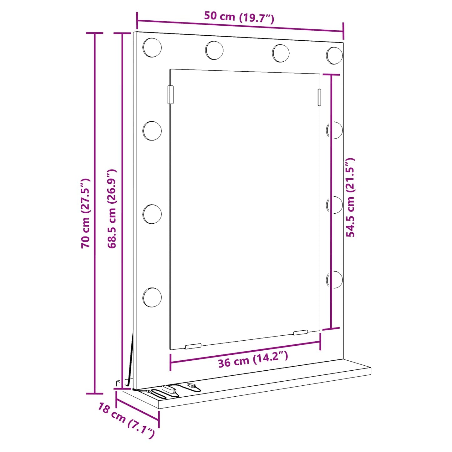 vidaXL Vanity Mirror Concrete Grey 70 x 50 x 18 cm Rectangular