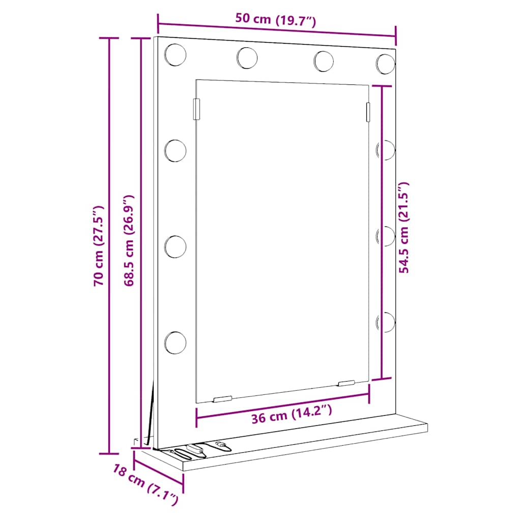 vidaXL Vanity Mirror Smoked Oak 70 x 50 x 18 cm Rectangular