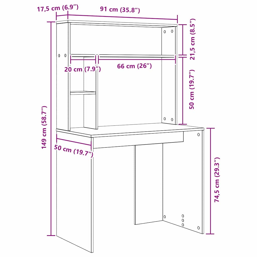 vidaXL Desk Smoked Oak 91 x 50 x 149 cm Engineered Wood