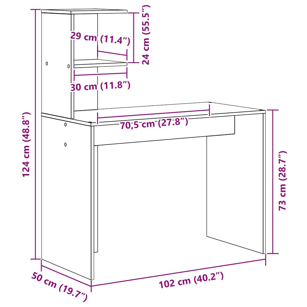 vidaXL Desk Artisan Oak 102 x 50 x 124 cm Engineered Wood
