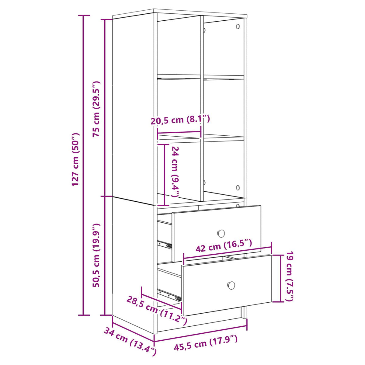 vidaXL Highboard with Drawer Smoked Oak 45.5 x 34 x 127 cm