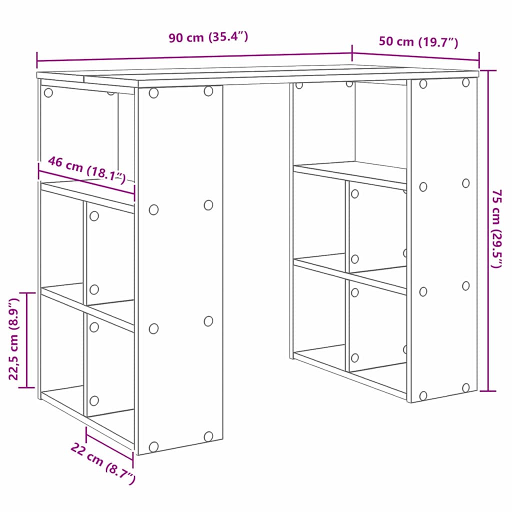 vidaXL Desk with Shelf Concrete Grey 90 x 50 x 75 cm Engineered Wood