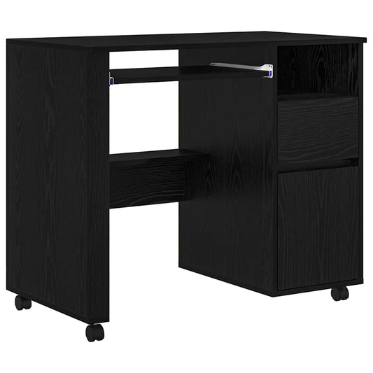 vidaXL Desk with Wheels Black Oak 91 x 50 x 77 cm Engineered Wood