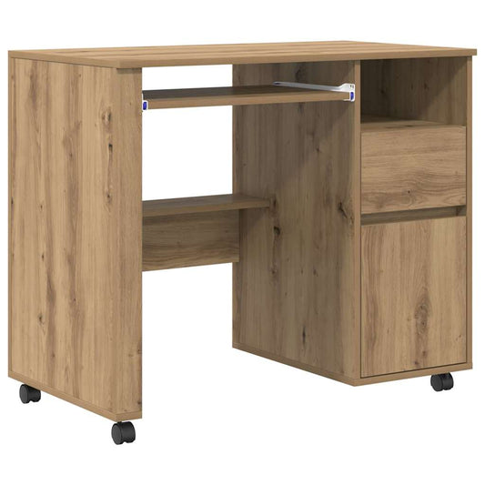 vidaXL Desk with Wheels Artisan Oak 91 x 50 x 77 cm Engineered Wood