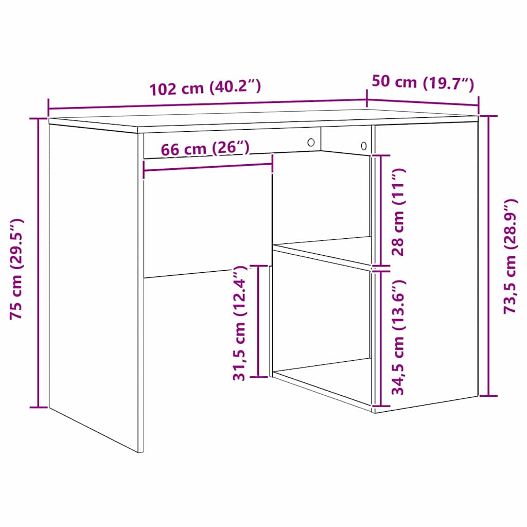 vidaXL Desk Sonoma Oak Engineered Wood 102 x 50 x 75 cm