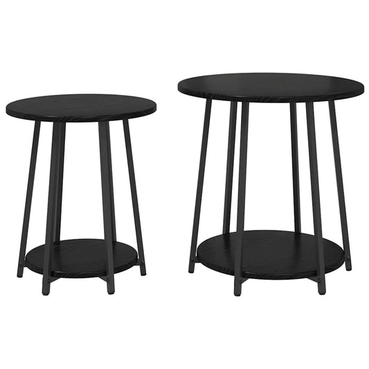 vidaXL Side Table Set with Shelf 2 pcs Black Oak
