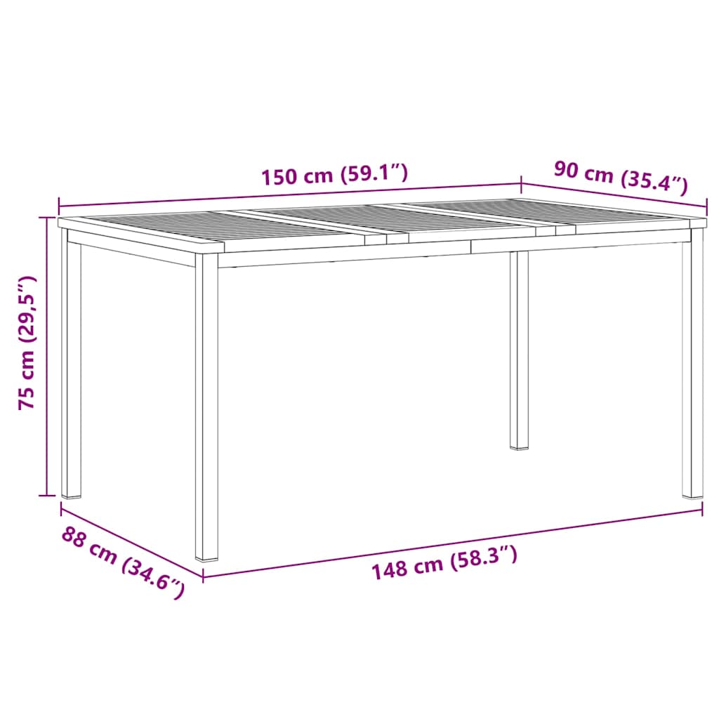 vidaXL Dining Table 150x90x75 cm Solid Acacia Wood and Stainless Steel