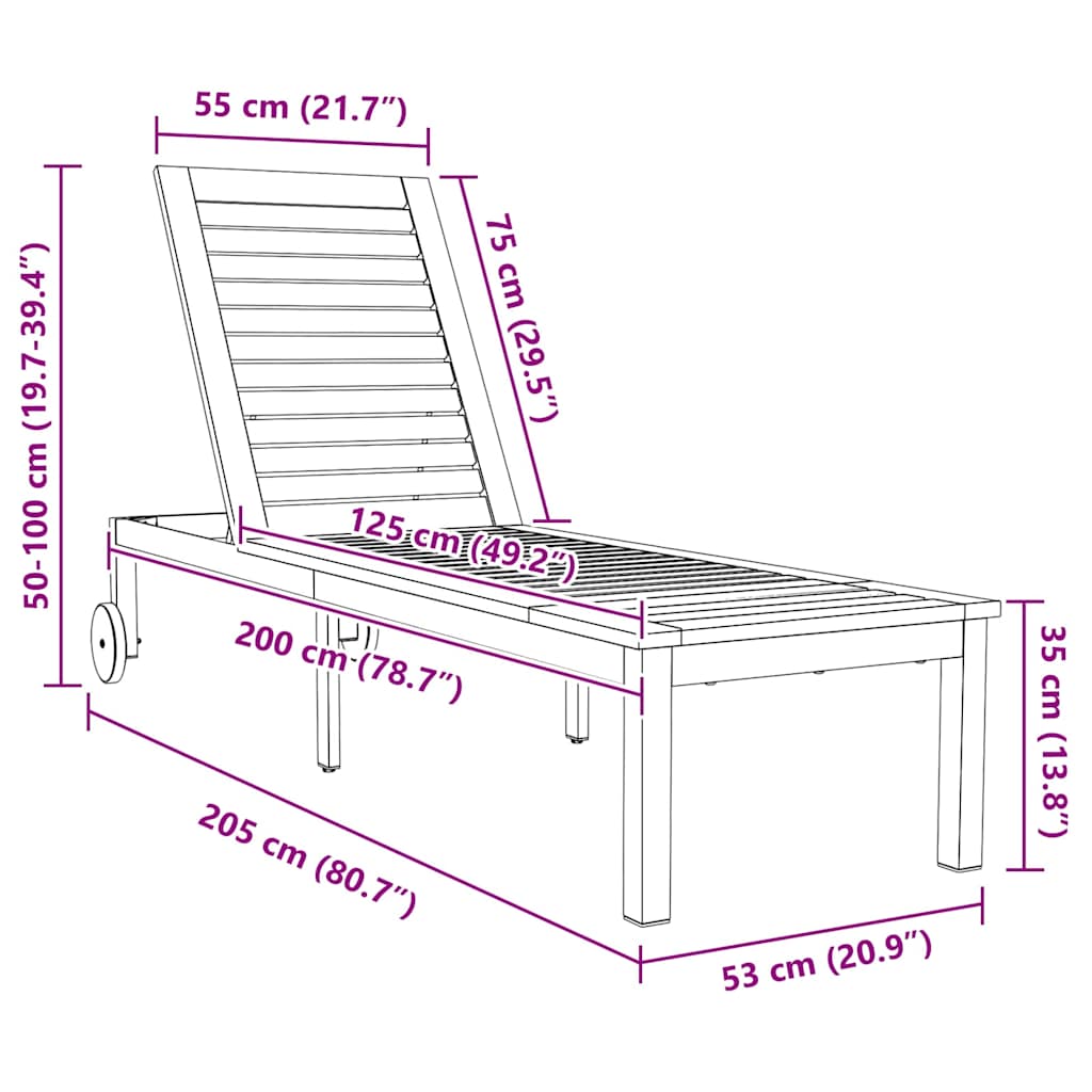vidaXL Sun Lounger Solid Acacia Wood and Stainless Steel