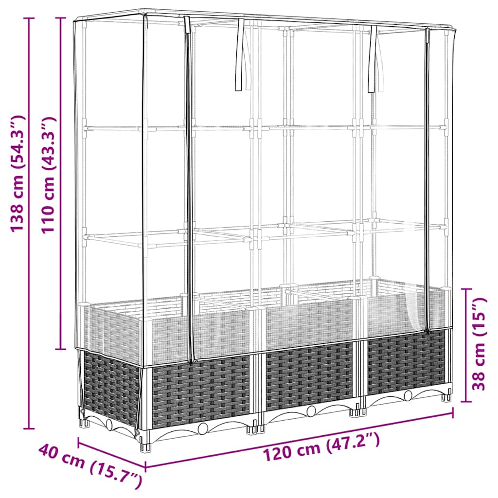 vidaXL Raised Bed with Greenhouse Cover Rattan Look 120x40x138 cm