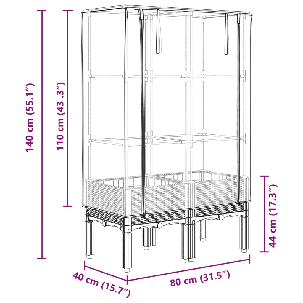 vidaXL Raised Bed with Greenhouse Cover Rattan Look 80x40x140 cm