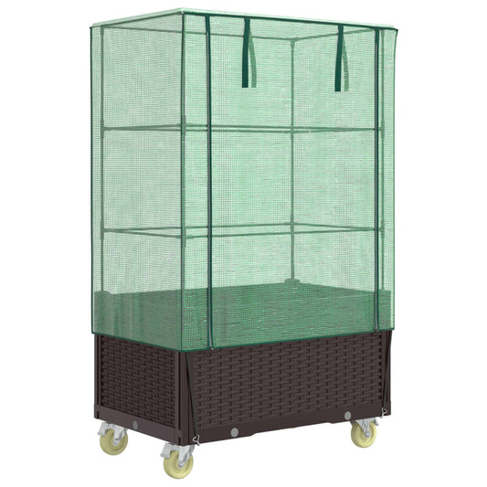 vidaXL Raised Bed with Cover and Wheels Rattan Look 80x50x182 cm