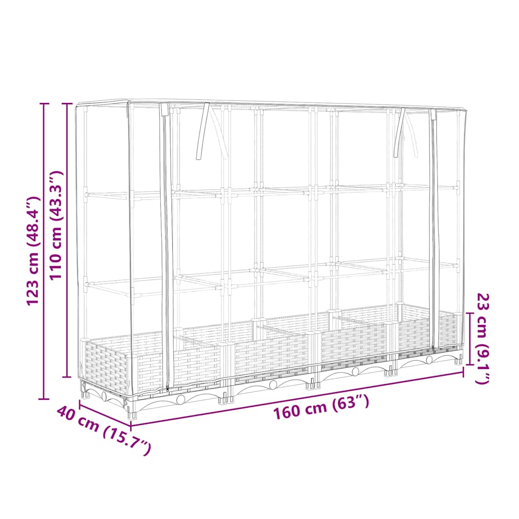 vidaXL Raised Bed with Greenhouse Cover Rattan Look 160x40x123 cm