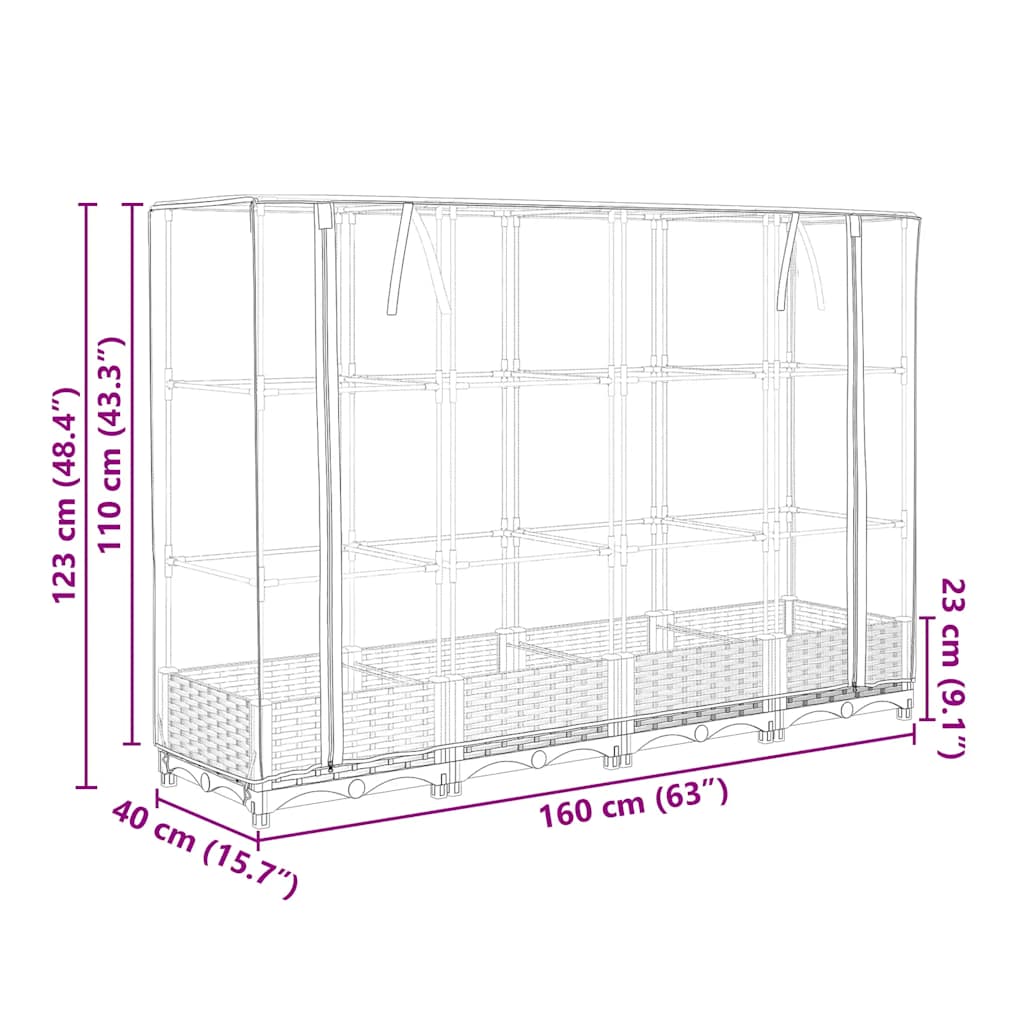 vidaXL Raised Bed with Greenhouse Cover Rattan Look 160x40x123 cm