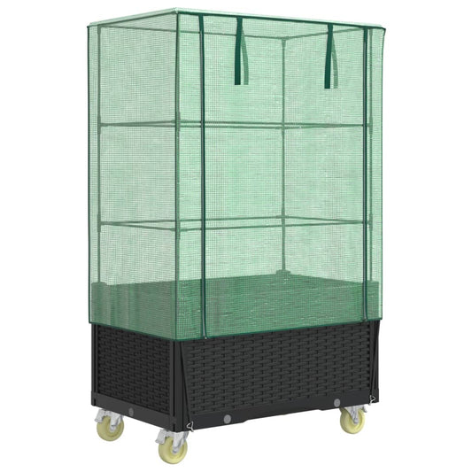 vidaXL Raised Bed with Cover and Wheels Rattan Look 80x50x182 cm