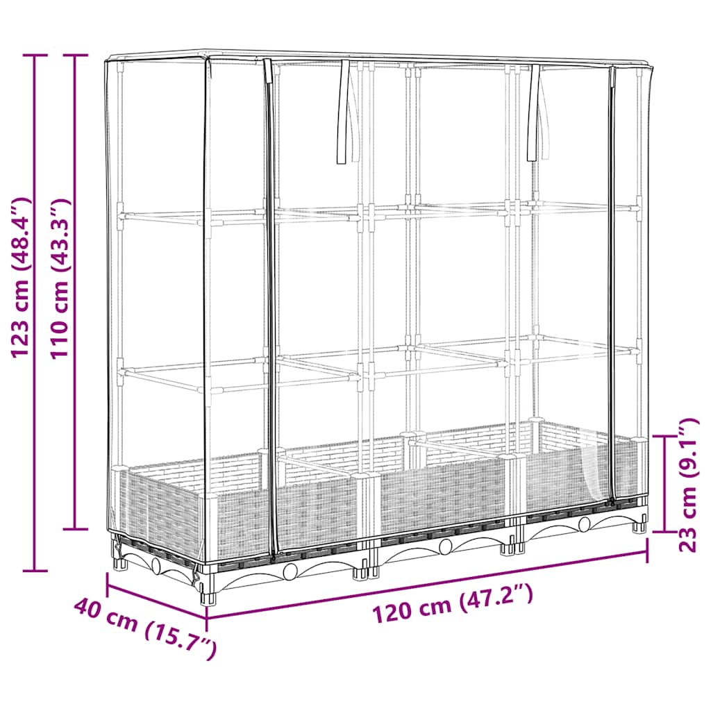 vidaXL Raised Bed with Greenhouse Cover Rattan Look 120x40x123 cm