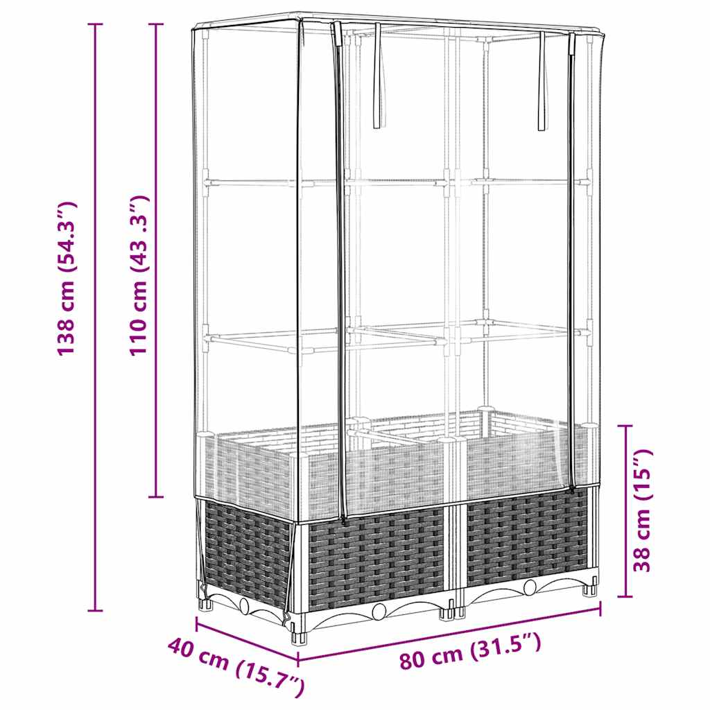vidaXL Raised Bed with Greenhouse Cover Rattan Look 80x40x138 cm