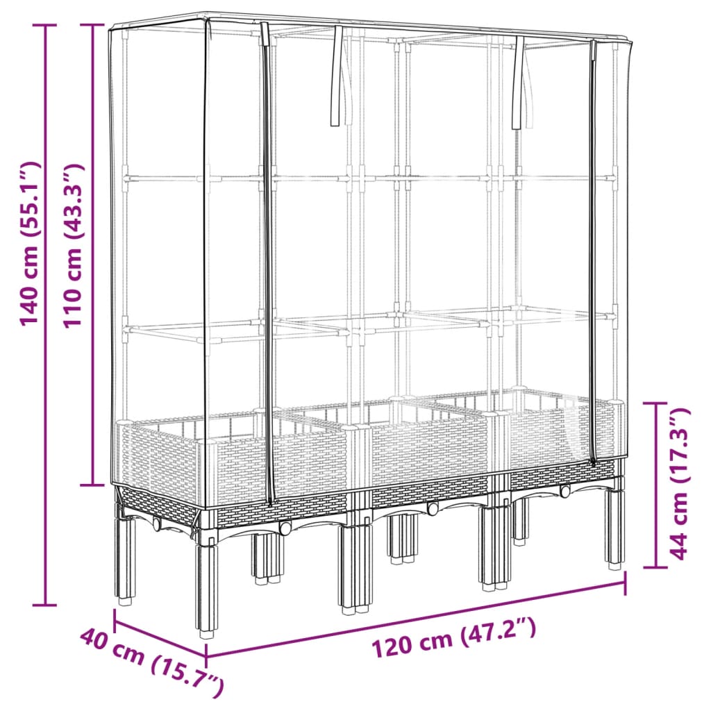 vidaXL Raised Bed with Greenhouse Cover Rattan Look 120x40x140 cm