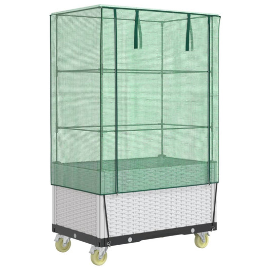 vidaXL Raised Bed with Cover and Wheels Rattan Look 80x50x182 cm