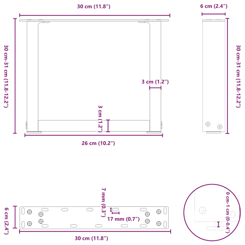 vidaXL Coffee Table Legs U-Shaped 2 pcs White 30x(30-31) cm Steel