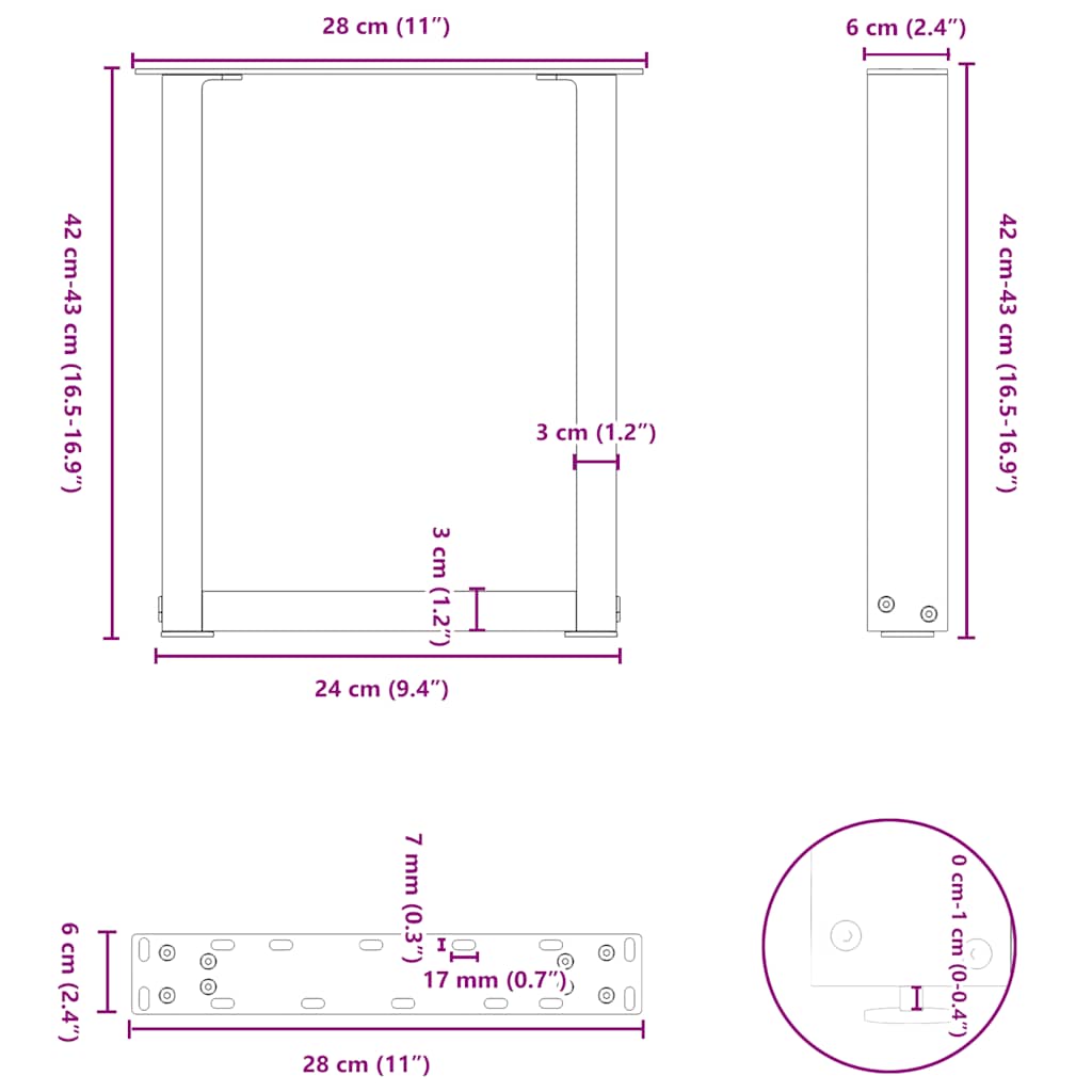 vidaXL Coffee Table Legs U-Shaped 2 pcs Natural Steel 28x(42-43) cm