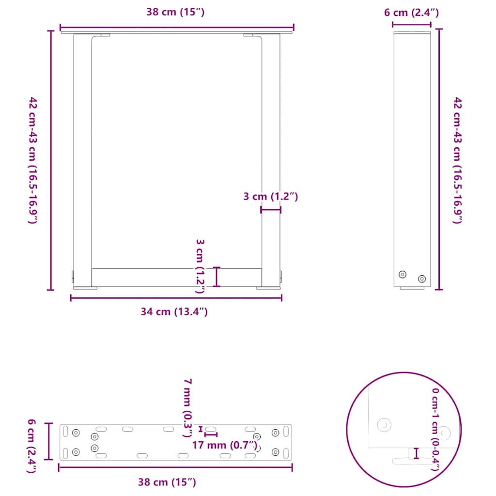 vidaXL Coffee Table Legs U-Shaped 2 pcs Natural Steel 38x(42-43) cm Steel