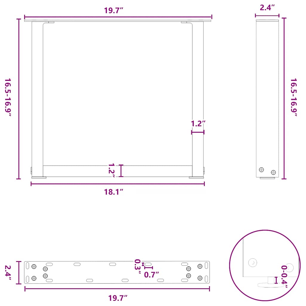 vidaXL Coffee Table Legs U-Shaped 2 pcs Anthracite 50x(42-43) cm Steel