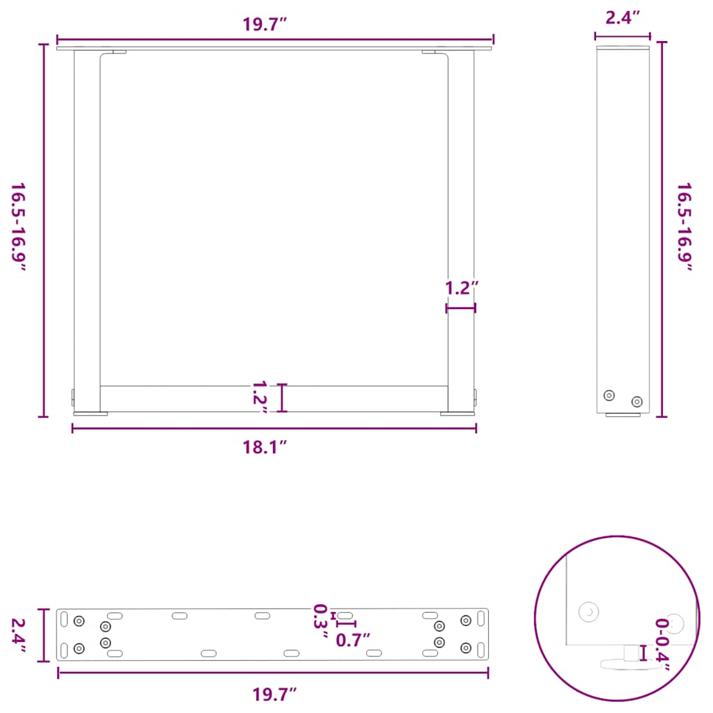 vidaXL Coffee Table Legs U-Shaped 2 pcs Natural Steel 50x(42-43) cm