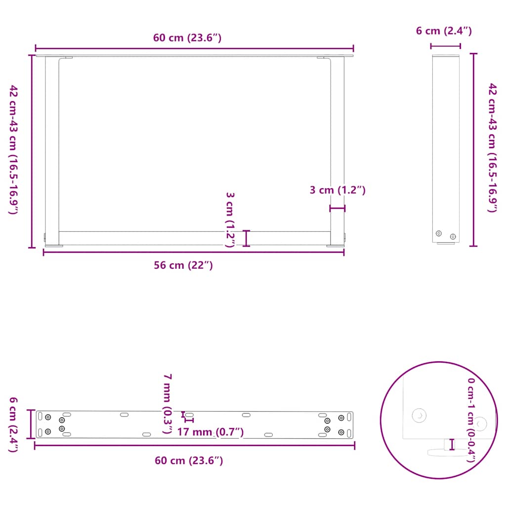vidaXL Coffee Table Legs U-Shaped 2 pcs White 60x(42-43) cm Steel